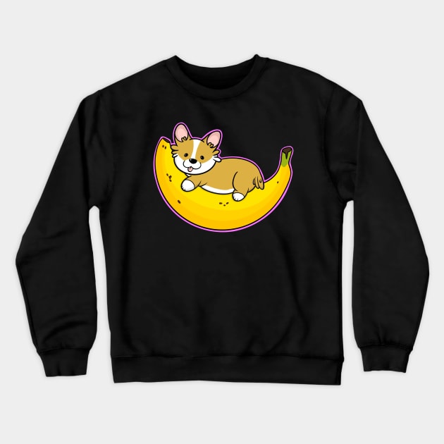 Cute Corgi Laying On Banana Crewneck Sweatshirt by IhateDumplings